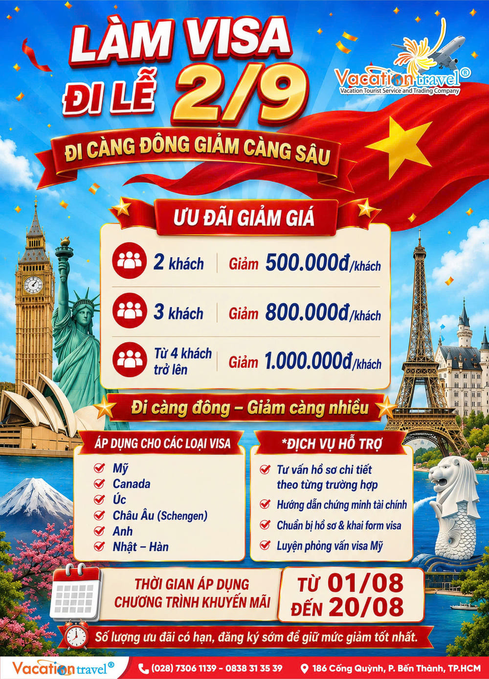 Khuyến mãi visa lễ 2/9 giảm đến 1.000.000đ mỗi khách